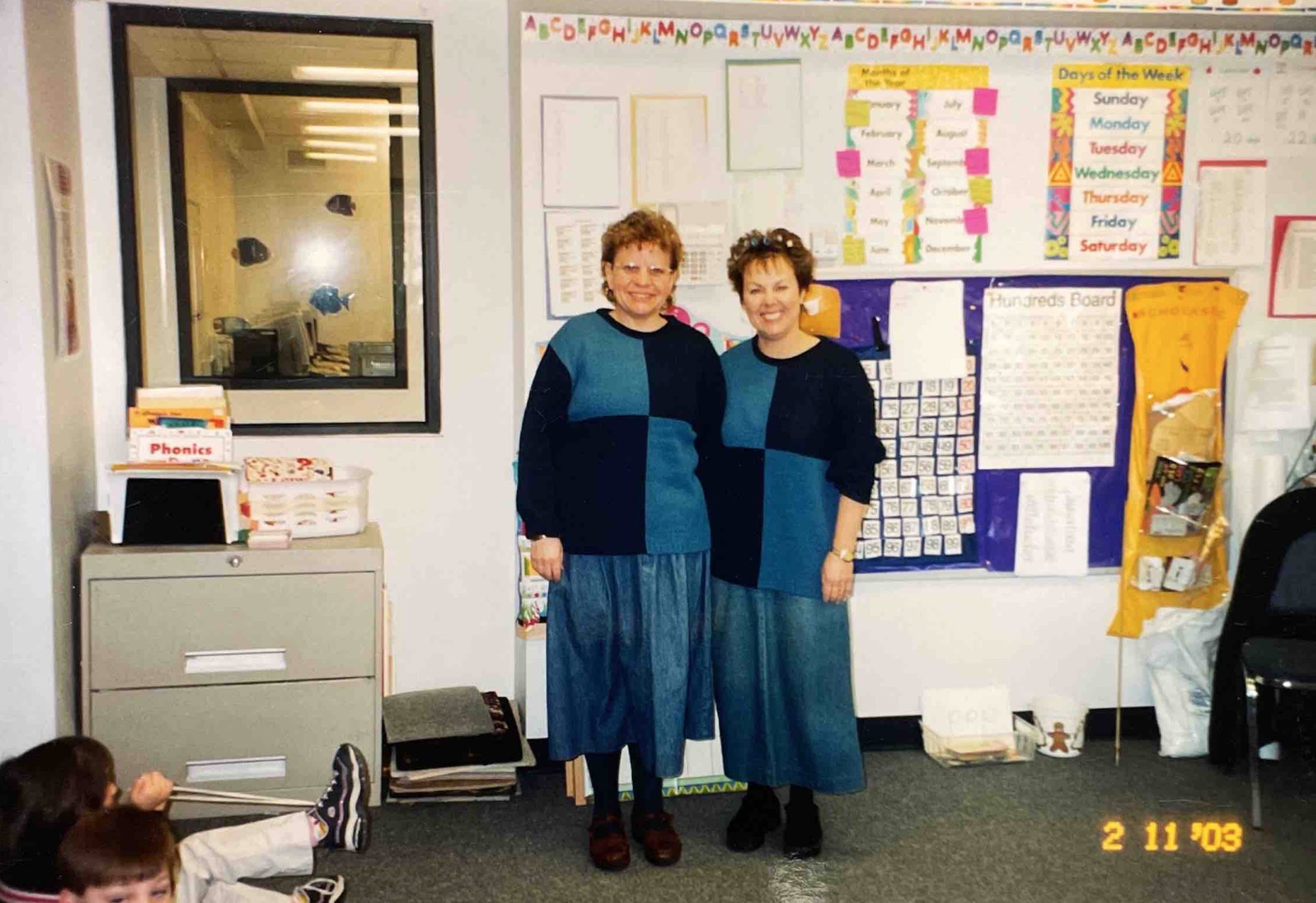 Joh Benson on the left and Micki Perry on the right in a historical Grace Christian School photograph