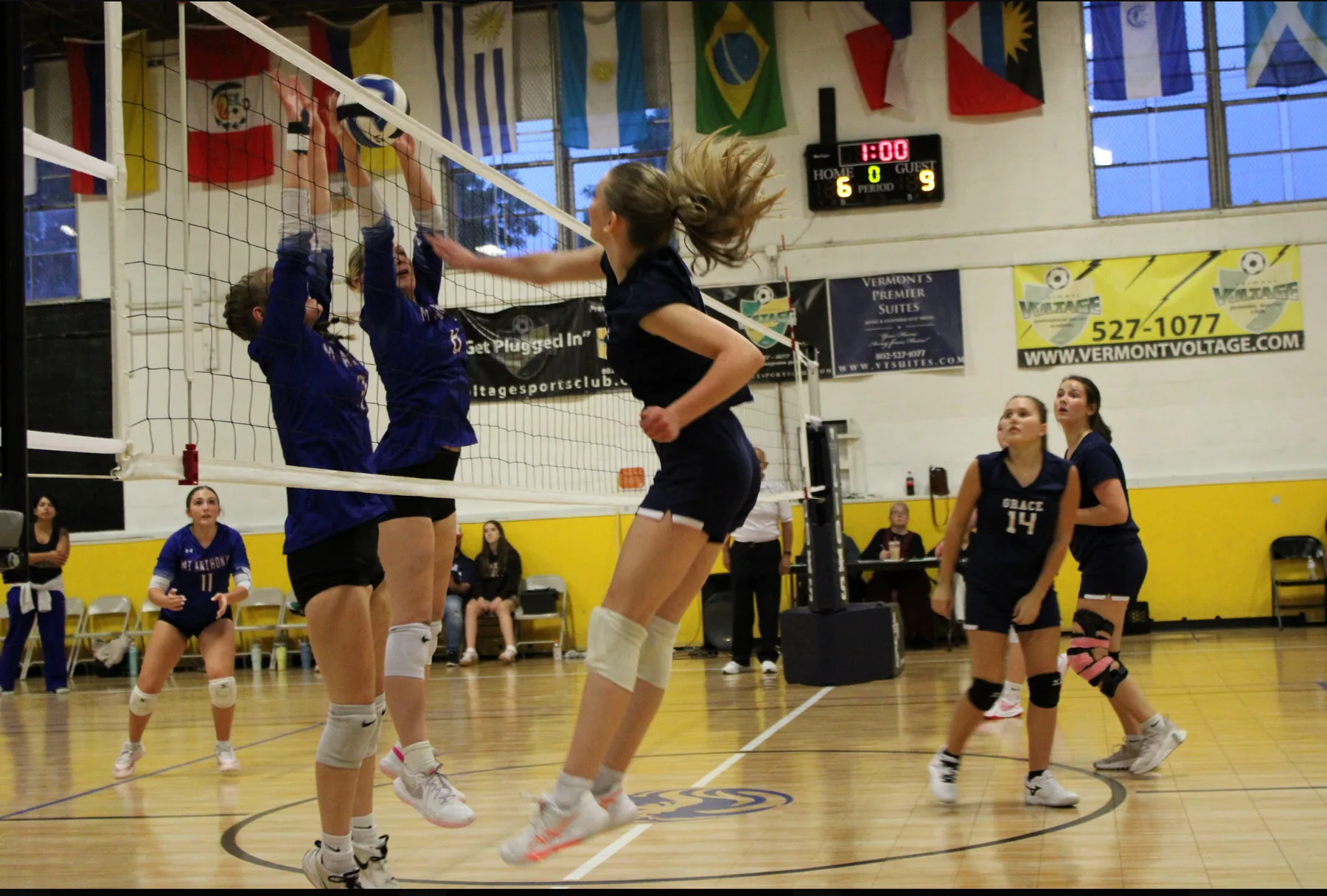 Grace Christian School girls volleyball game action